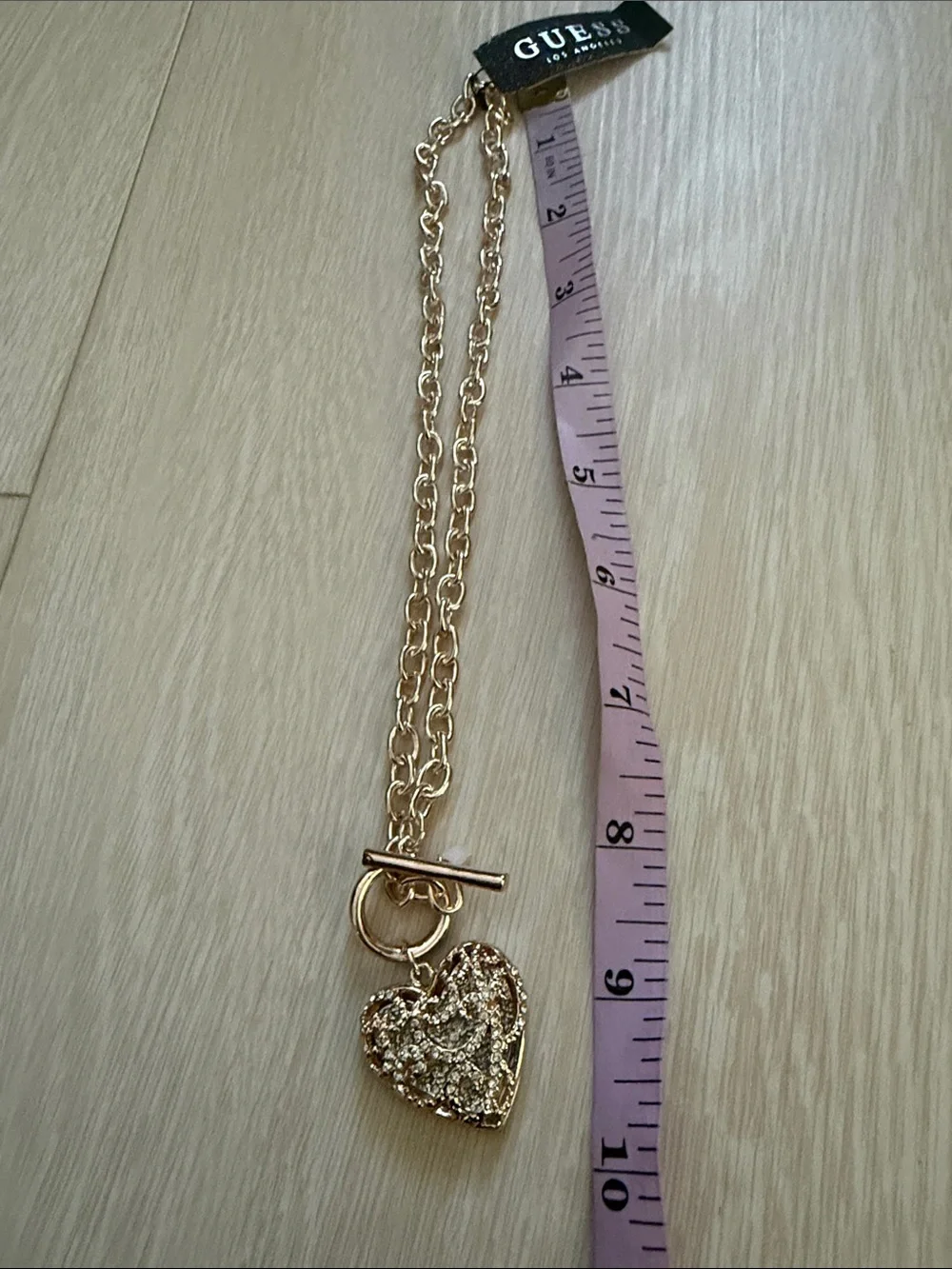 GUESS Rose Gold-Tone Textured Heart Toggle Necklace